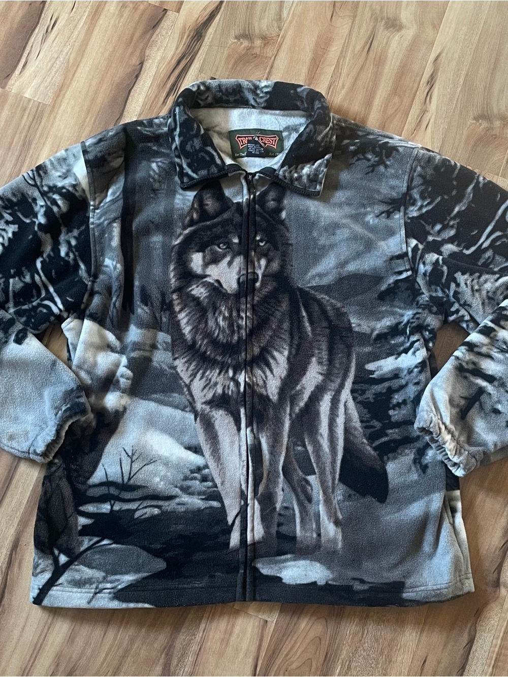 VTG Trail Crest Wolf Fleece Jacket - Full Zip Wildlife All Over Print- XL Unisex